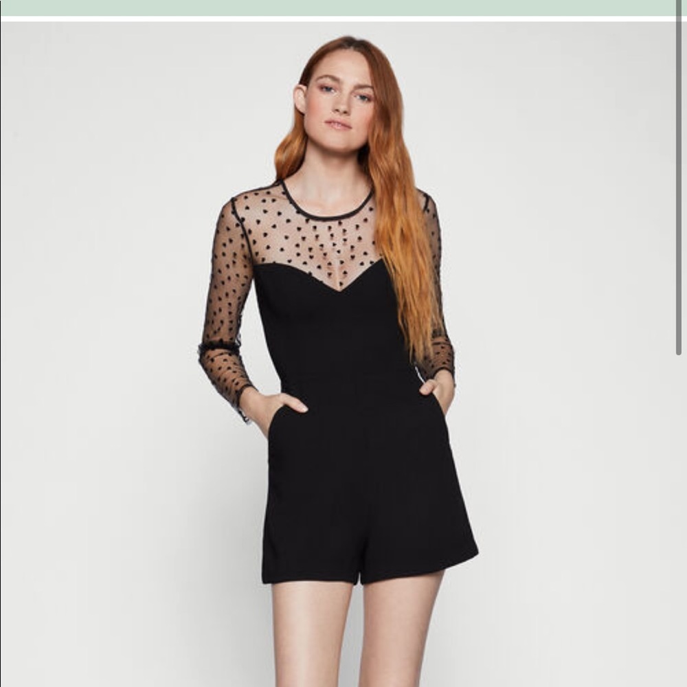 NWT BCBG Sheer Hearts Woven Romper